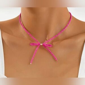 Pink Bow Beaded Necklace
